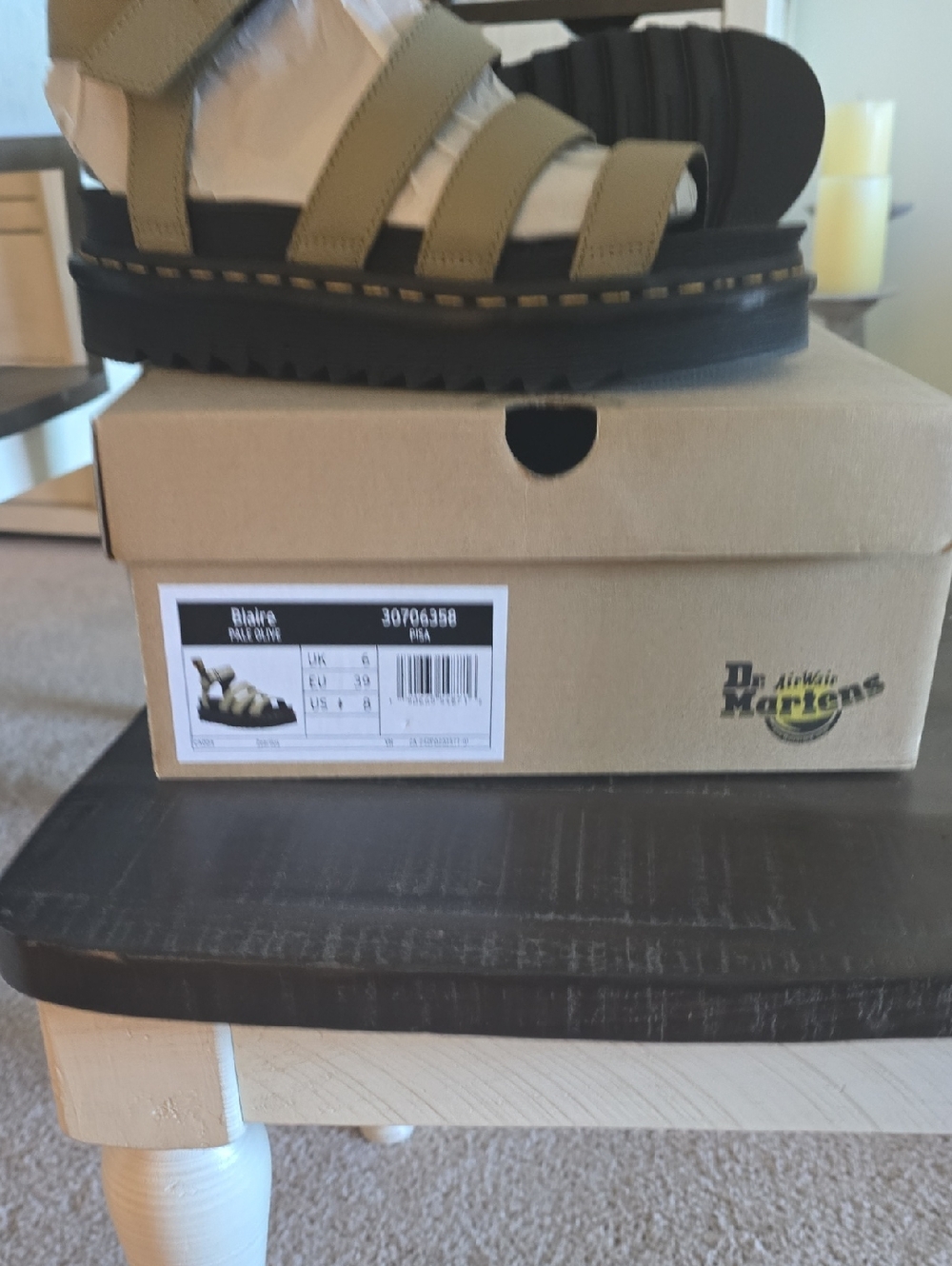 Dr. Martens Olive Green Platform Sandals with Black Lug Sole